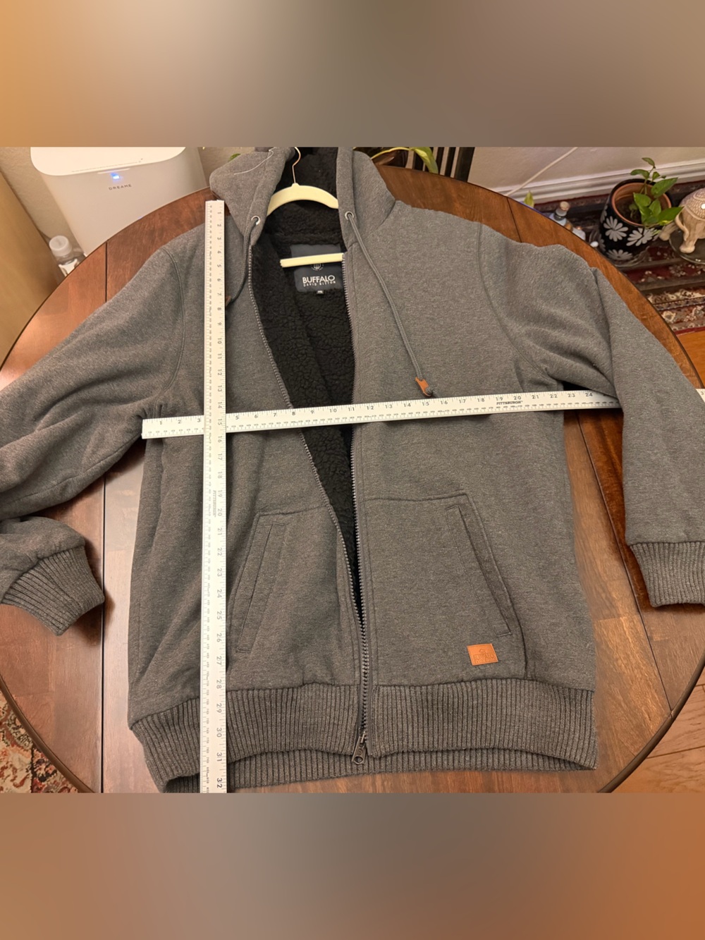 Buffalo David Bitton Men's Gray Zip-Up Hoodie with Sherpa Lining